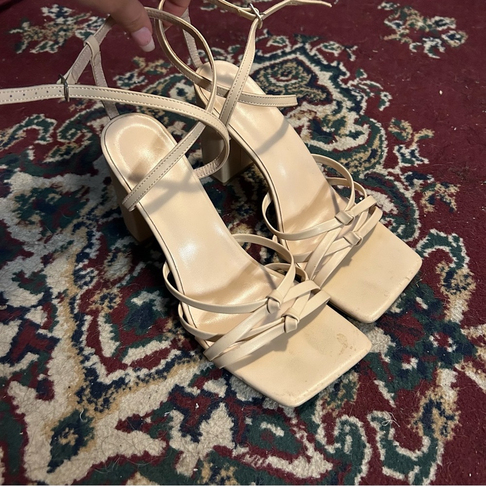 azazie cream strappy block heels
